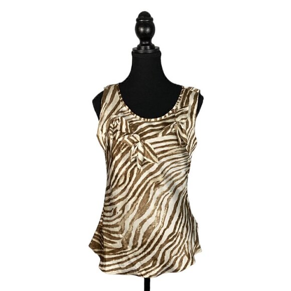 Vintage Y2K Satin Blouse, Sleeveless Tiger Print Top - Picture 2 of 9